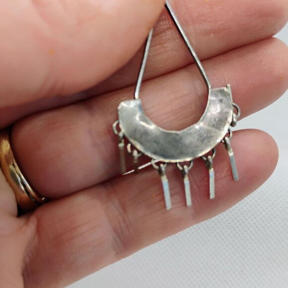 Vintage Zuni Snake Eye Turquoise Dangle Chandelier Earrings Sterling Silver - Picture 4 of 5